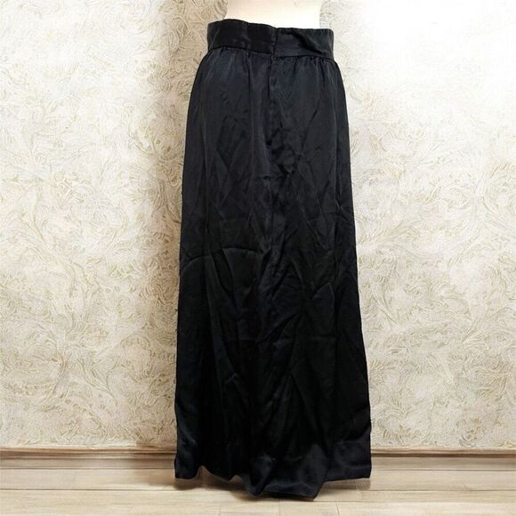 Vintage 1970s Black Skirt Maxi Midi Long Satin Pencil Medium - Picture 3 of 6